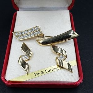 Vintage Mellini Brooch Earring Set Original Box